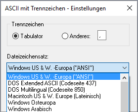 Formate_Import_Datei_öffnen_ASCII_Tabellenauswahl_txt_Zeichensatz