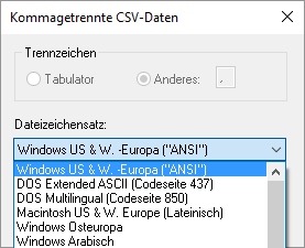 Formate_Import_Datei_öffnen_ASCII_Tabellenauswahl_csv_Zeichensatz