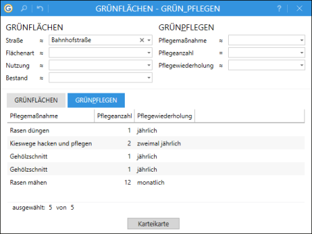 Kombinierter Suchdialog für Grün_Pflegen und Grünflächen