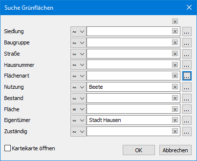 Suchdialog für Grünflächen
