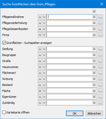 Kombinierter Suchdialog für Grün_Pflegen und Grünflächen