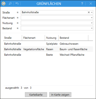 Suchdialog für Grünflächen